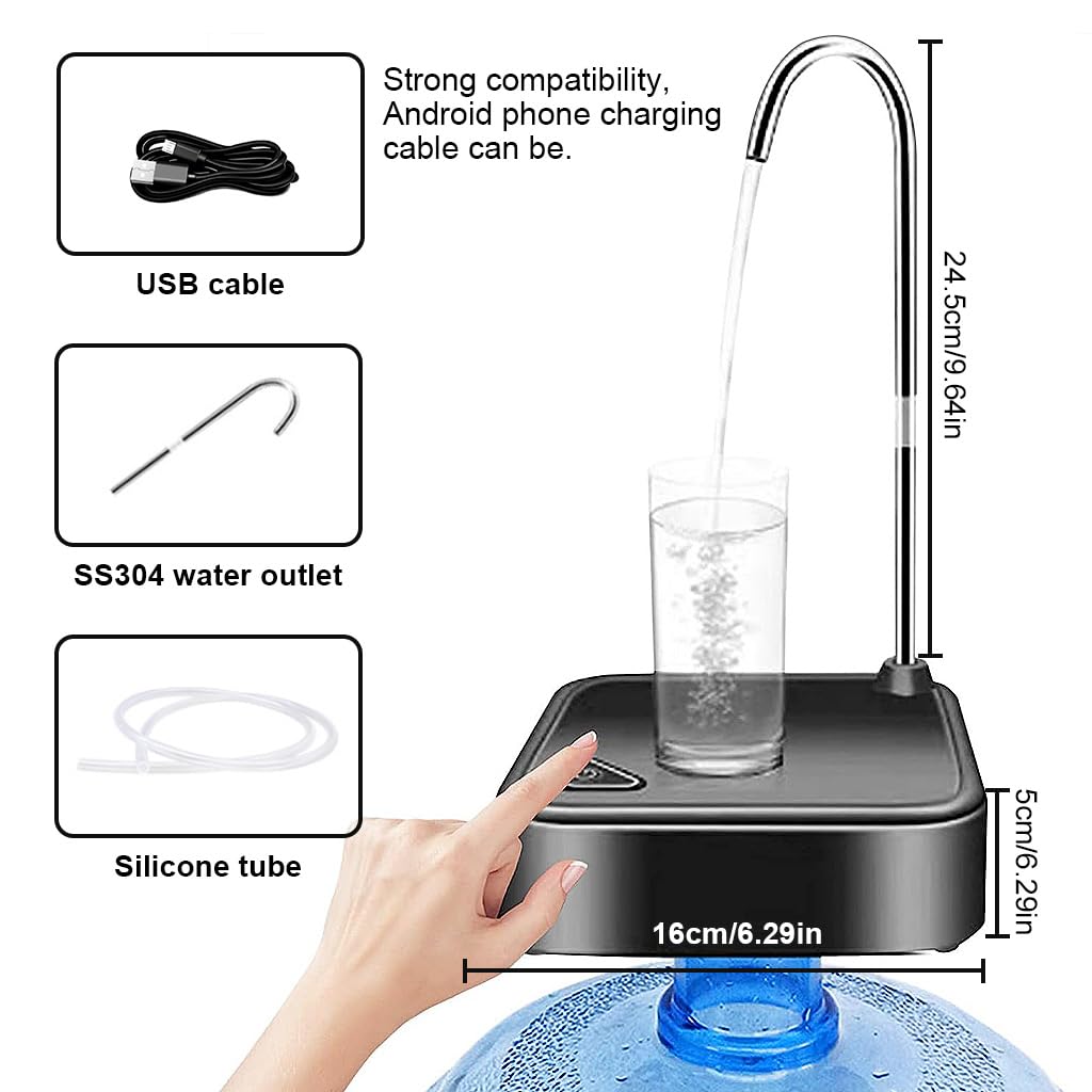 HASTHIP Water Dispenser for 20 Litre Bottle, Electric Water Bottle Dispenser Water Can Dispenser for 5 Gallon Desktop Water Bottle Pump with Tray, Rechargeable Water Pump Dispenser for Camping Kitchen Office