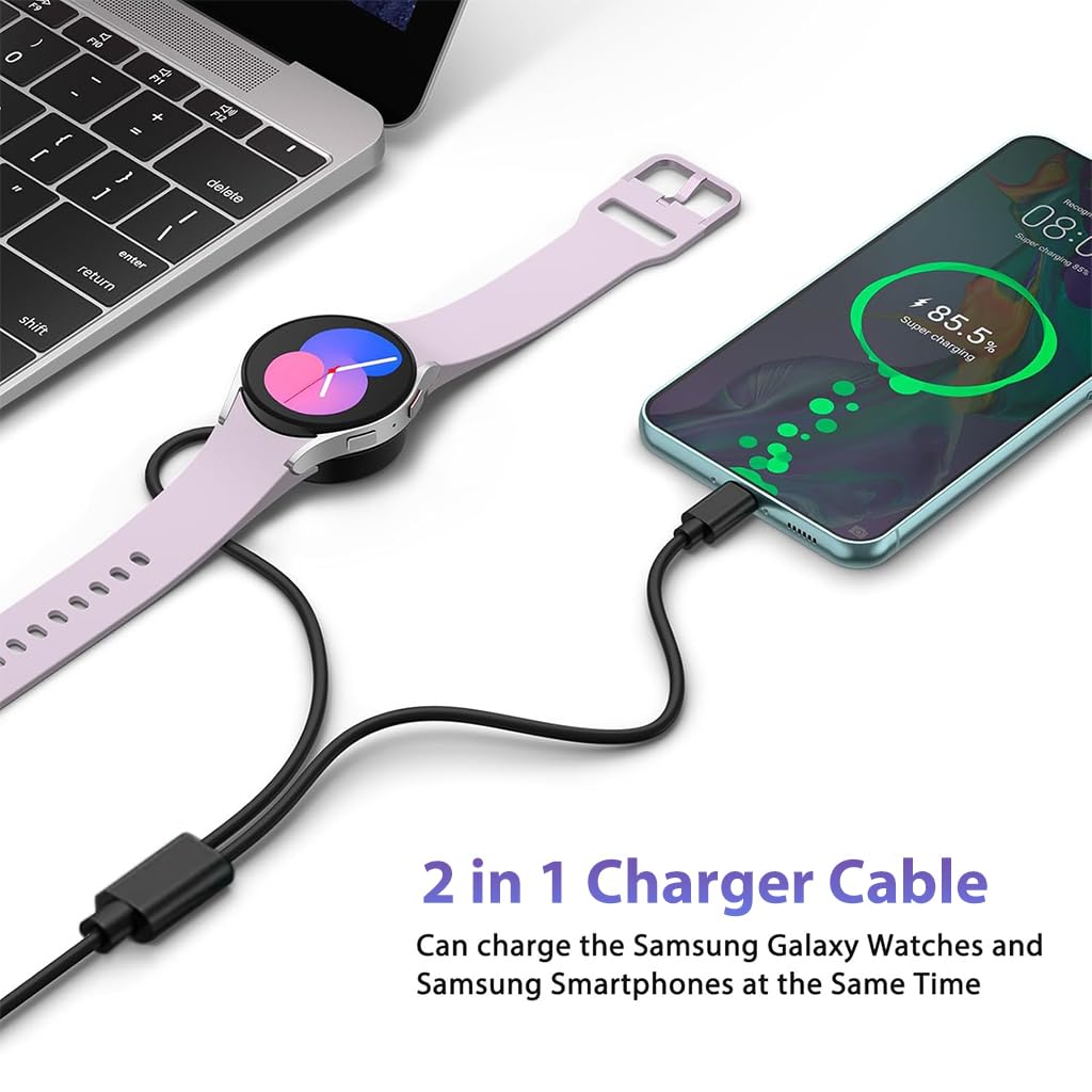 ZORBES USB C Wireless Charger for Samsung Galaxy Watch 7 Multifunctional 2 in 1 Mag-netic Wireless Charger Universal USB C Wireless Charger for Galaxy Watch7/Ultar/6/5Pro/4/3, Phone, Tablet