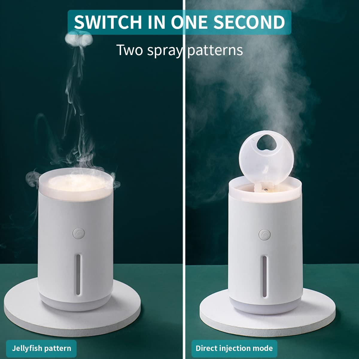 HANNEA Humidifier for Room Moisture 360ML Air Humidifier for Bedroom 30dB Ultrasonic Cool Mist Car Humidifier with Warm & White Light Desktop Humidifier Auto Shut-Off with 2 Modes and Jellyfish Spray