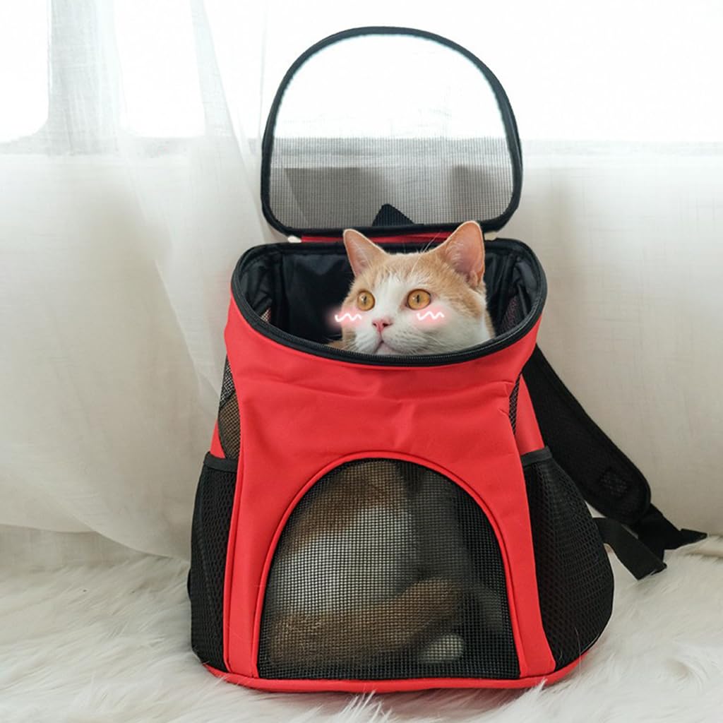 Qpets Cat Bag Cat Carrier Backpack Travel Cat Bag Carrier Backpack Breathable Nylon Mesh Cover Pet Carrier Backpack for Small Middle Cat, Puppy Kittens Within 15kg