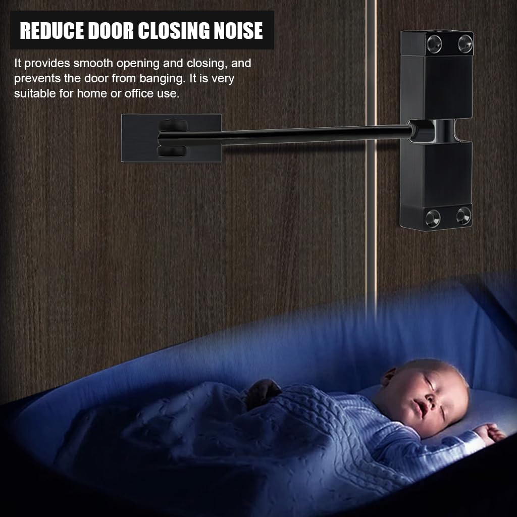 HASTHIP Door Closer Automatic Aluminum Alloy Safety Spring Door Closer, Adjustable Closing Door Hinge Quiet Door Closer for Wooden Door, Metal Door, Security Door, Weight Up to 30 Kgs (Black)