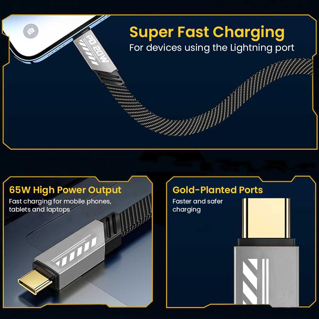 Verilux 2 In 1 Charging Cable, USB C to Light-ning/USB C Cable Charger Cable 65W Fast Charging USB C Cable USB C to Light-ning Charger Cable for iPhone 15 14 Pro Max/13Pro/12/11/X/XR/XS/8, Gray