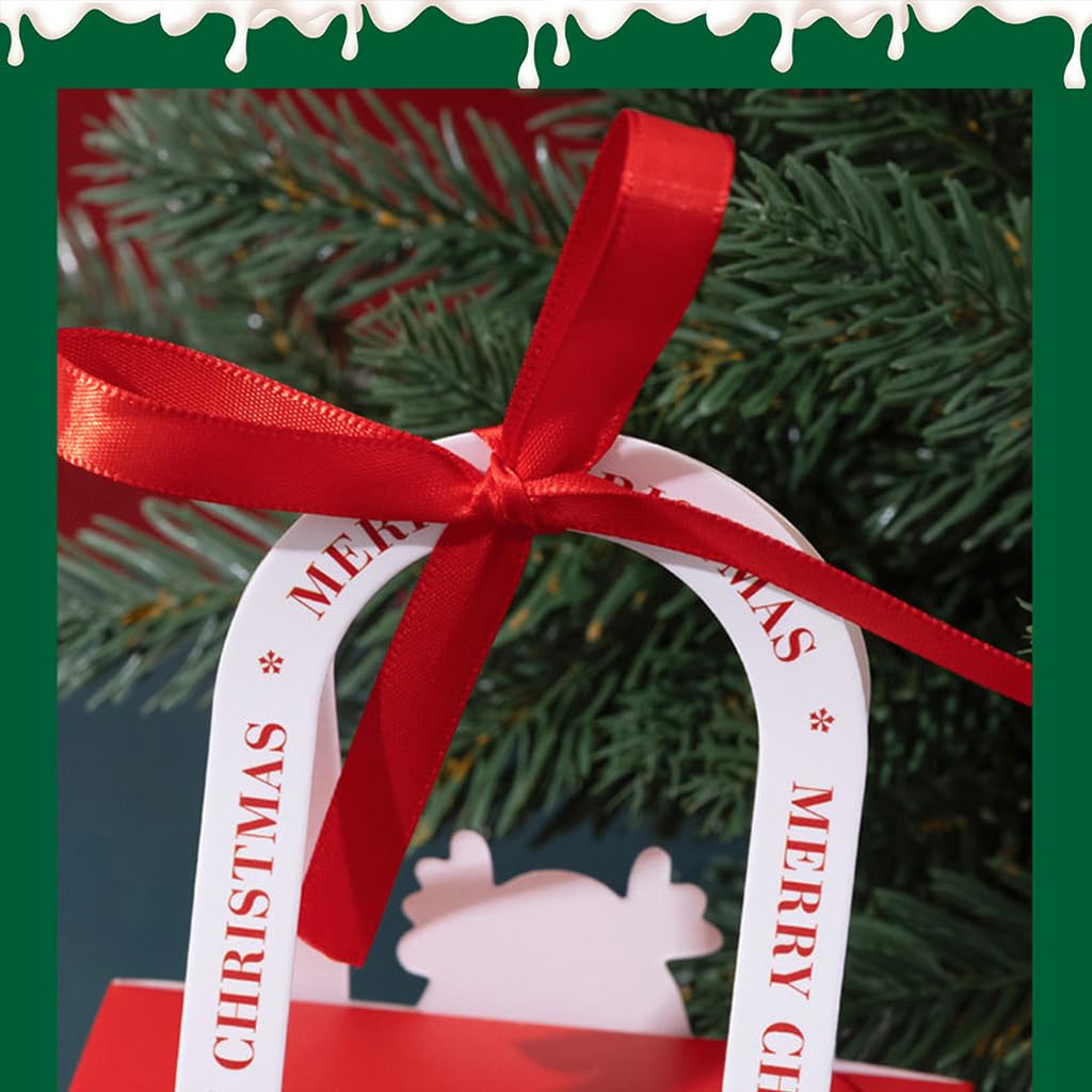 HASTHIP 10Pcs Christmas Gift Packing Box with Ribbon Cute Santa Claus Christmas Gift Boxes Candy Gift Package Box DIY Christmas Gift Packing Paper Box with Handles X'mas Gift Box