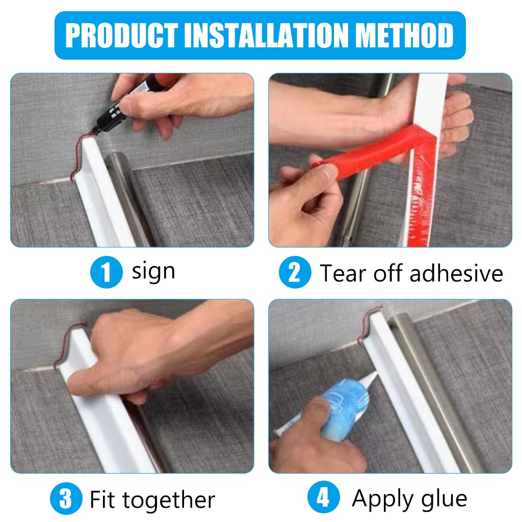 HASTHIP 3.3ft Shower Threshold Water Dam Flexible Shower Water Guard Self Adhesive TPE Shower Water Dam Splash Guard for Kitchen Countertop Sink, Cooktop, Bathroom Tub, with 1Pc Waterproof Glue