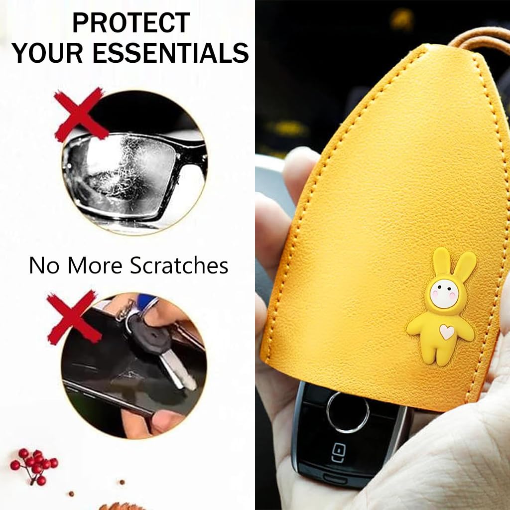 PALAY 4 PCS Car Key Case, Cute Key Case Holder, PU Leather Key Pouch Large Capacity Pull Out Car Keychain Bag Sleeve