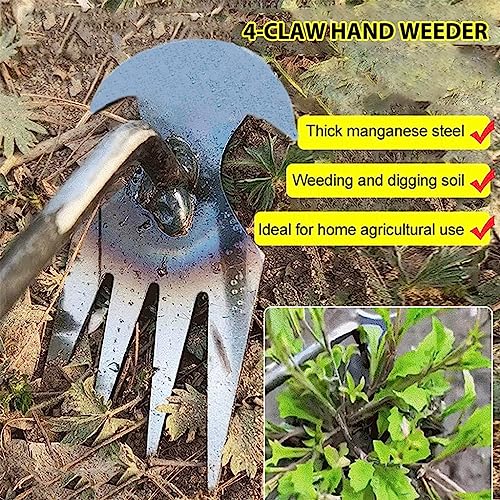 HASTHIP® Weeder Hand Tool 35cm Garden Weeding Tool Steel 4-Claws Portable Weed Puller Manual for Lawn Plant Pot 3 PCS