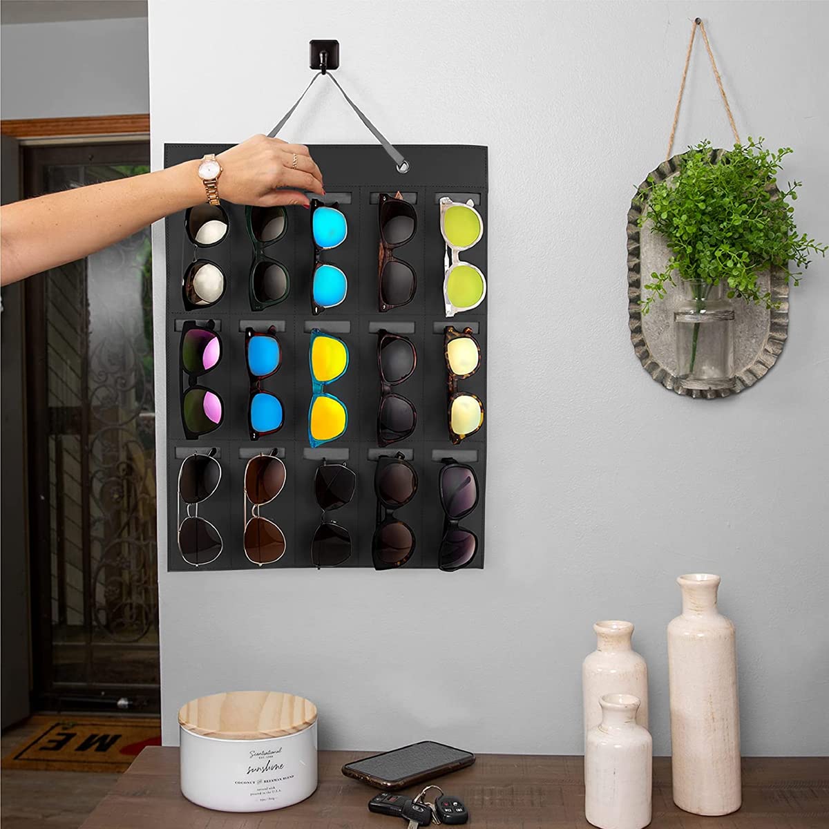 PALAY Sunglasses Organizer Box Wall Hanging Organizer for 15 Pair of Sunglass or Glasses, Hanging Eyeglasses Storage Holder, Sunglasses Case Displaying for Wardrobe(Without Sunglasses)