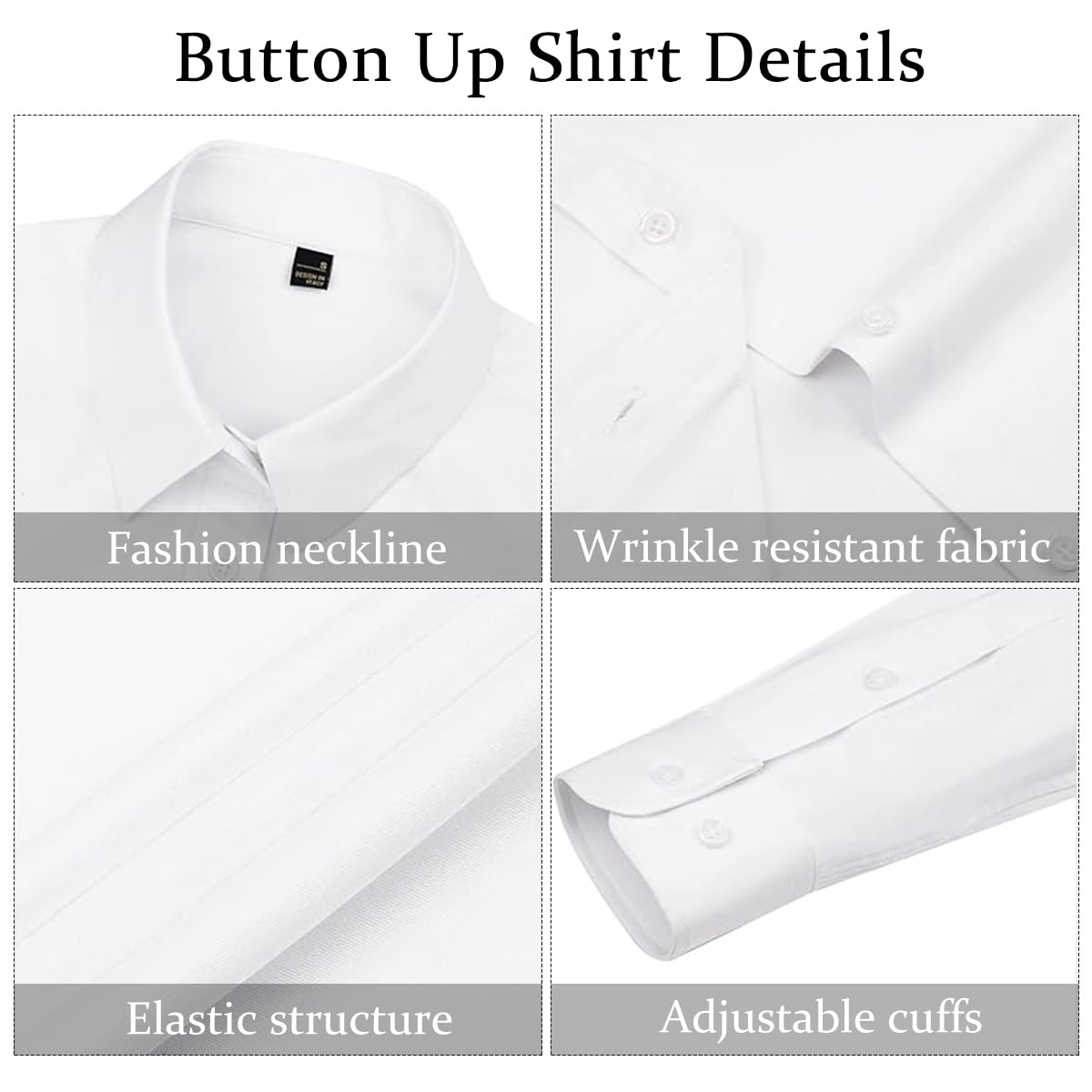 PALAY Women's Long Sleeve Classic-Fit Dress Shirts Button Down Wrinkle-Free Stretch Executive Solid Casual Work Office Blouse Top, L