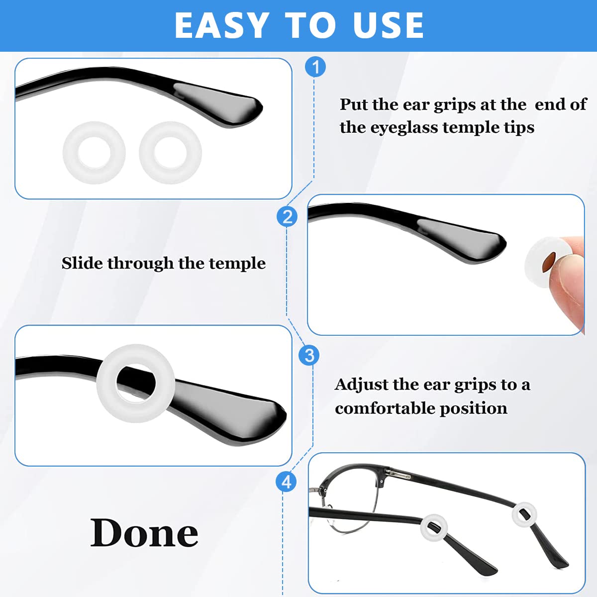 HASTHIP 10 Pairs Glasses Ear Grip Silicone Eyeglasses Temple Tip Sleeve Retainer Holder, Comfort Anti-Slip Glasses Retainers for Spectacle Sunglasses Reading Eyewear (Black+Clear)