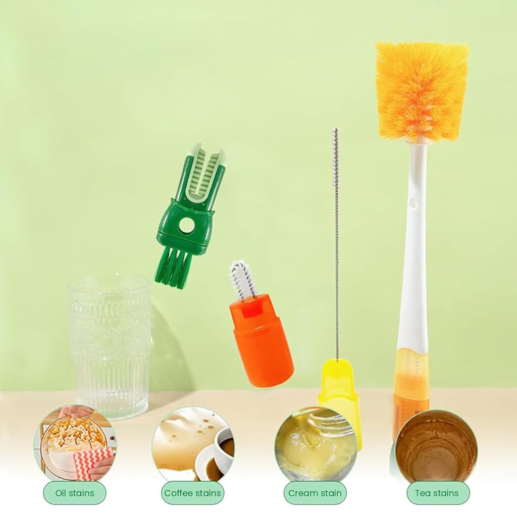 SNOWIE SOFT 5Pcs Baby Bottle Cleaning Brush Kit Baby Pacifier Cleaning Brush Straw Cleaning Brush Multi-Purpose Water Bottle Cleaning Brushes for Baby Bottle, Cup, Plates, Mug, Glassware