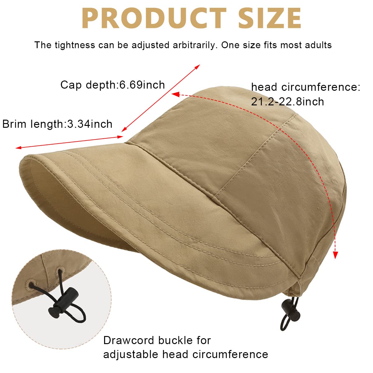 PALAY Bucket Hat for Women Sun Protection Wide Brim Beach Hat Sun Hats for Women, Fashion Lightweight Quick Dry Summer Cap - Adjustable Drawstring Closure, Khaki