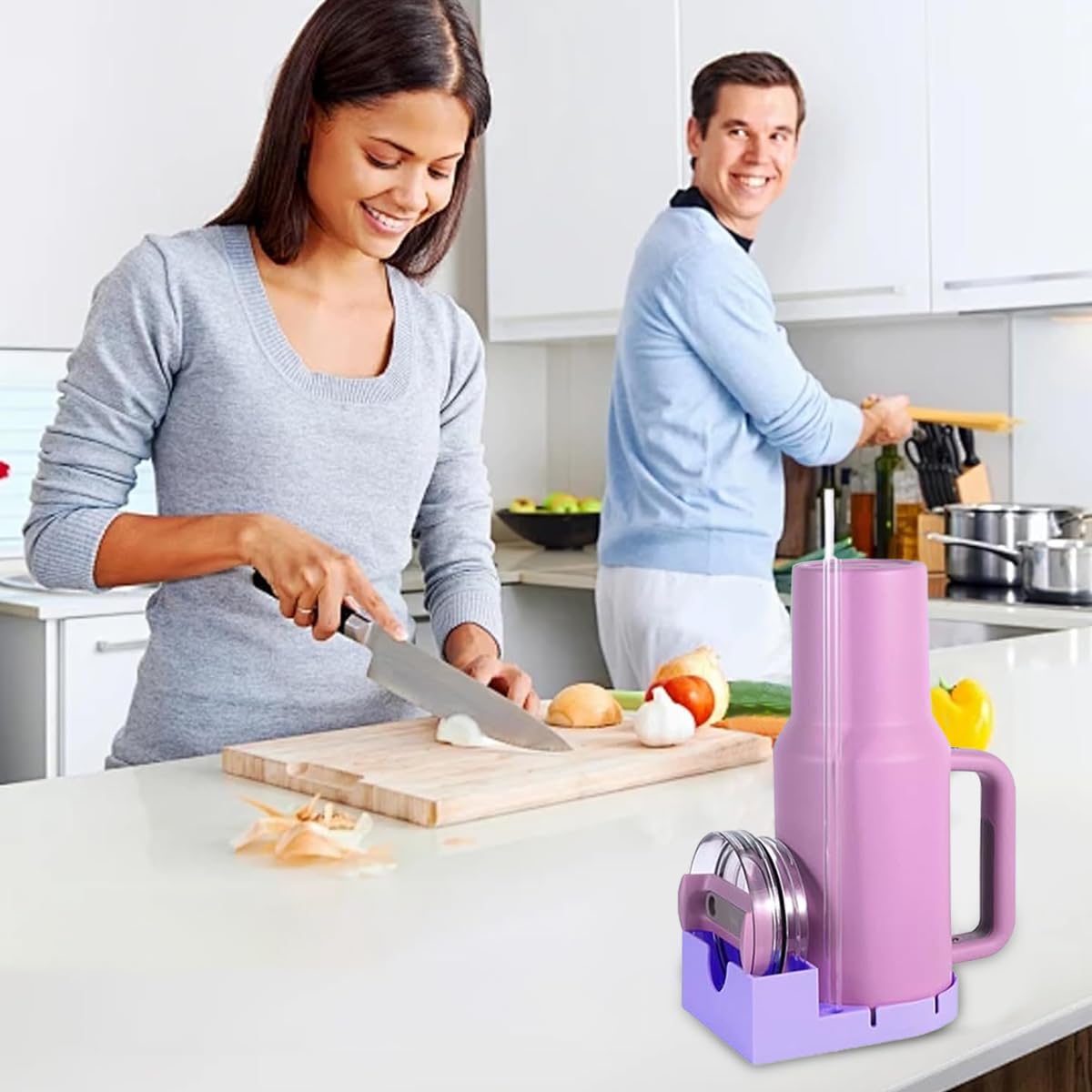 HASTHIP Water Cup Drying Tray Silicone Water Drying Tray with Lid Holder & Straw Slot Reuseable Silicone Drying Tray for Stanley Cup Tumbler Dry Tray, Purple