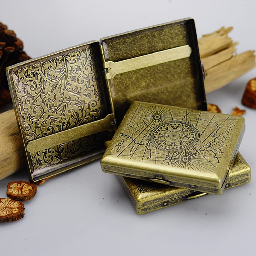 GUSTAVE Men's Cigarette Case Retro Metal Portable 20 Sticks Ordinary Cigarettes Boxes Brass 20Sticks Best Gift for A Man