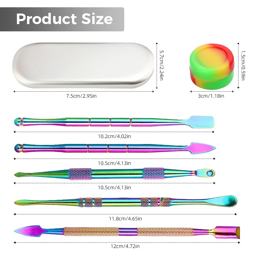 HASTHIP 6 Pcs Wax Carving Tool Set with Silicone Container and Portable Metal Case, Double-Ended Carving Tool Rainbow Stainless Steel Wax Sculpting Tools for Wood, Wax, Clay, Pottery