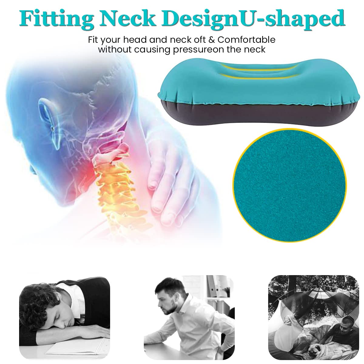 PALAY Inflatable Travel Pillow, Comfort Ultralight Inflatable Air Pillow, Ergonomic Neck Air Pillow & Lumbar Pillow for Neck & Lumbar Support While Camp, Hiking, Backpacking, Turquoise