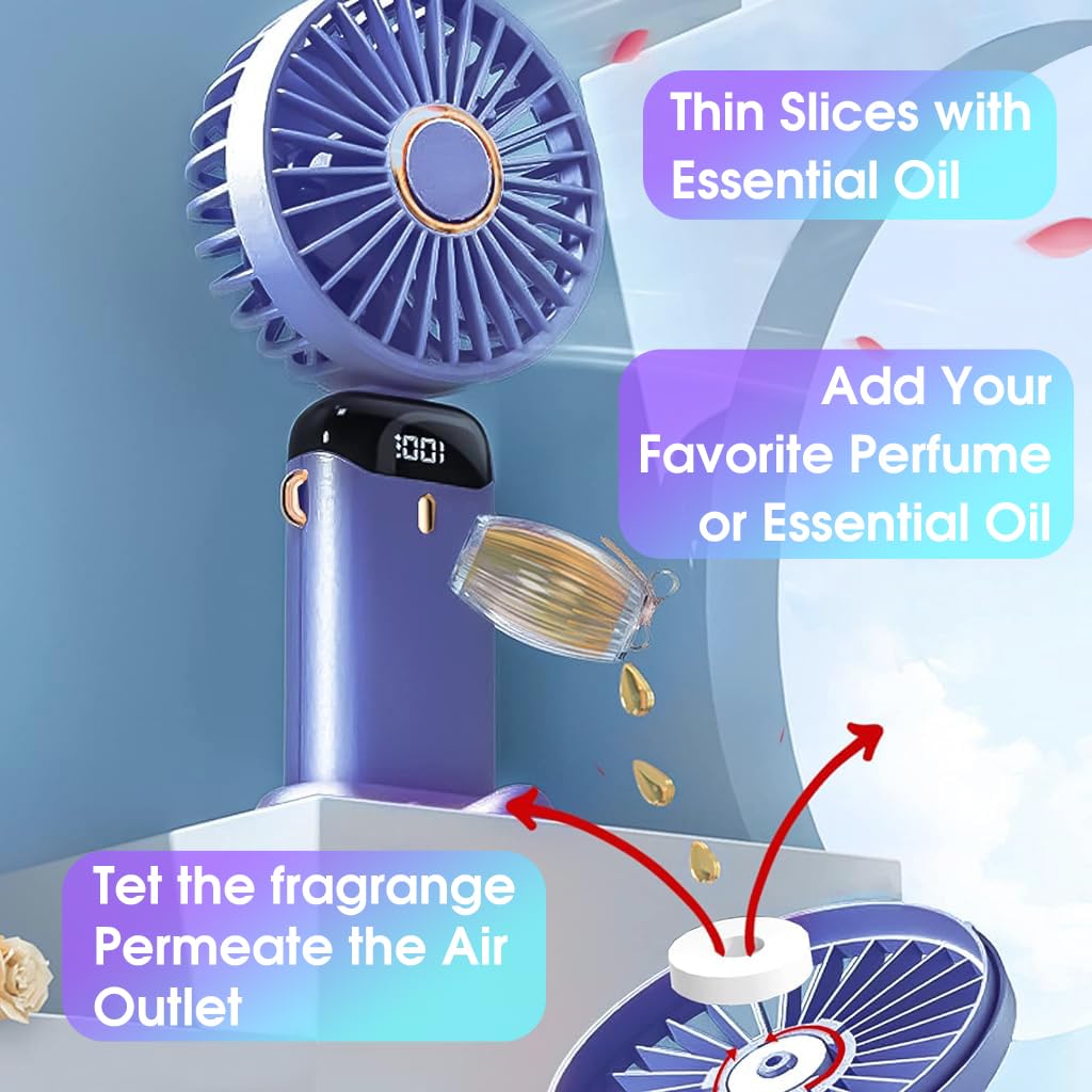 Verilux Hand Fan Mini Handheld Fan, 5000mAh Rechargeable with 5 Speeds, Battery Operated Mini Fan Foldable Desk Desktop Fans with LED Display for Home Office Bedroom Outdoor Travel (Wathetblue)