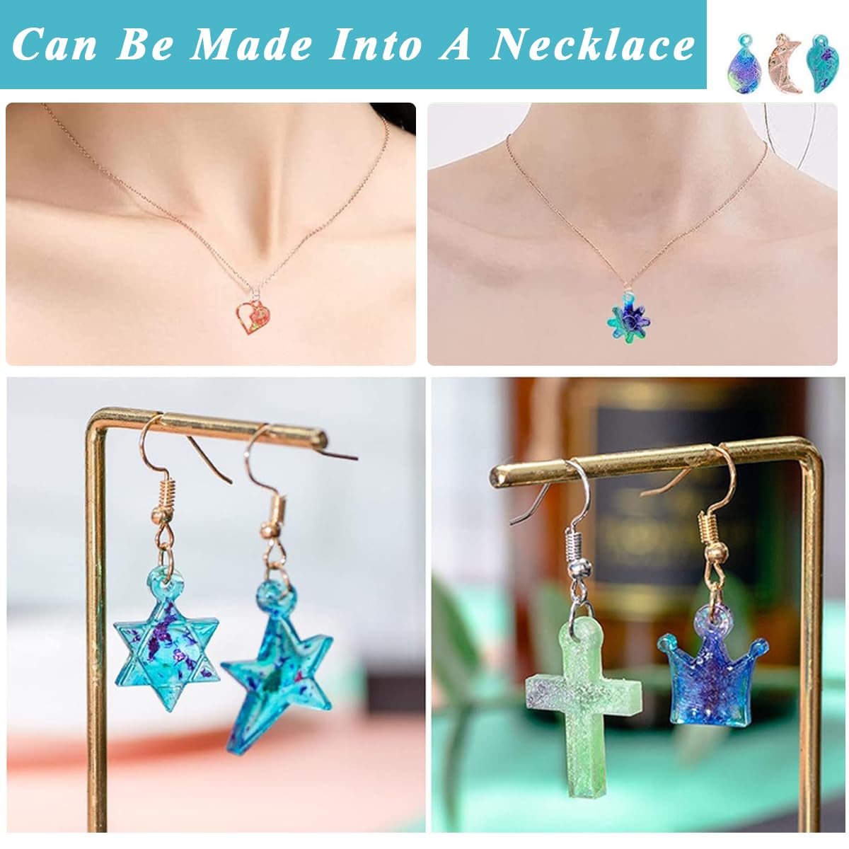 HASTHIP Resin Jewelry Molds, Variety Shapes Jewelry Casting Molds with Hole, Silicone Resin Earring Mold for Epoxy Resin Molds for Earrings Pendant Keychain Jewelry Making DIY Craft Supplies