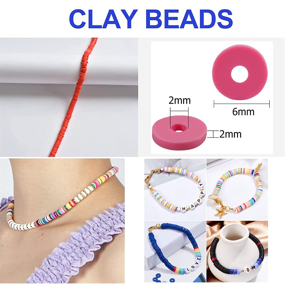PATPAT 3000pcs Beads for Jewellery Making , Flat Beads Multicolor Flat Beads for Bracelet Necklace Making, Polymer Clay Flat Beads for DIY Jewelry (6mm, 15 Color)