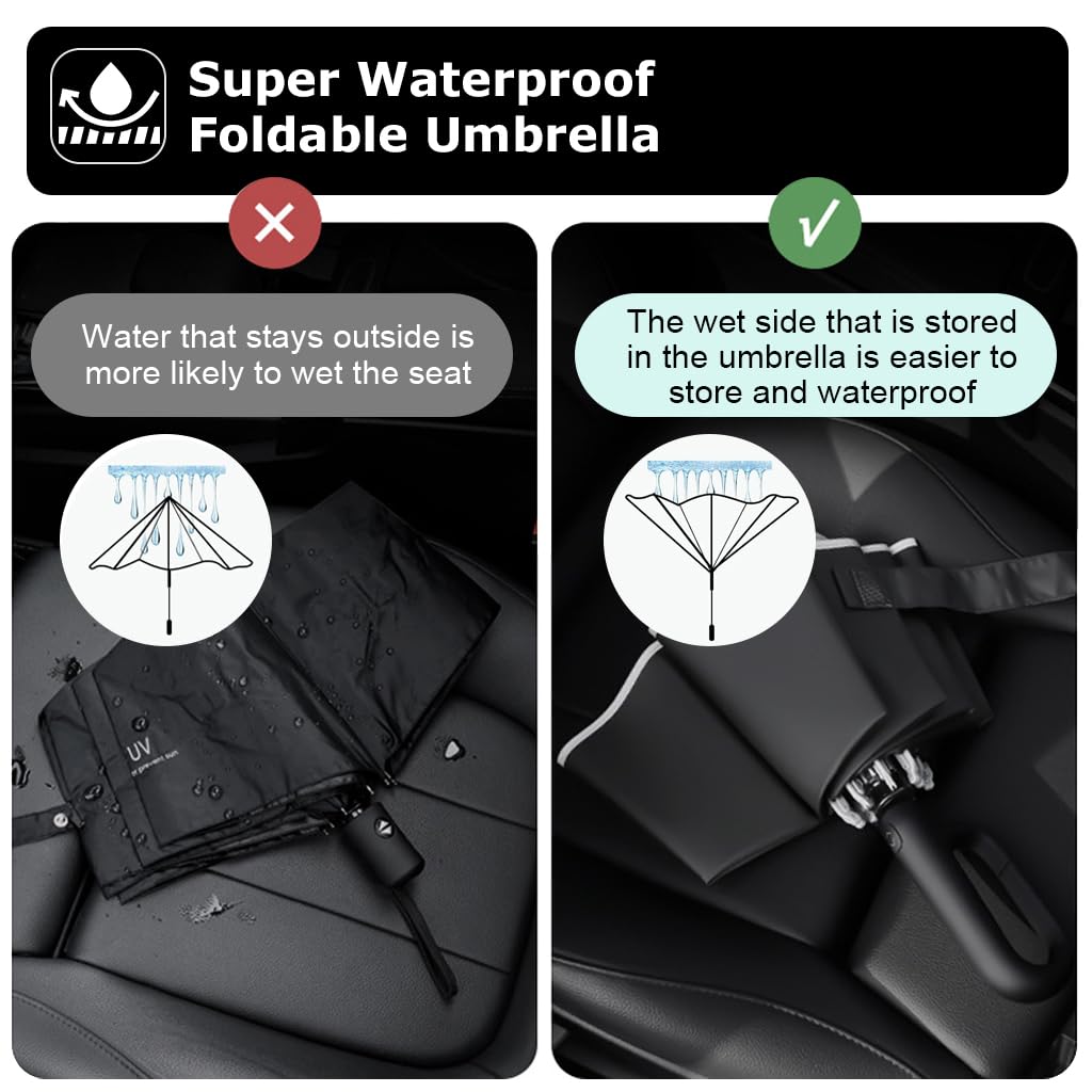 PALAY Large Umbrella for Men Women with Reflective Strap, 50'' Automatic Open/Close Windproof Travel Folding Umbrella, Reinforced 10 Dual Ribs, 99 UV Protection Umbrella with Carabiner Handle Design
