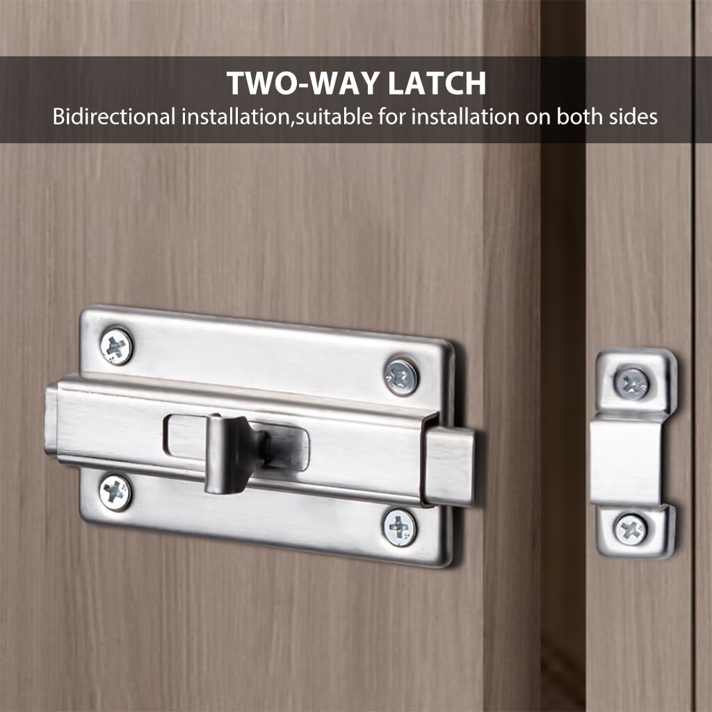 HASTHIP Stainless Steel Door Lock Sliding Latch with Screws Heavy Duty Security Slide Lock for Door, Window, Cabin, Chicken Coop, Barn (2 Pcs, Silver)