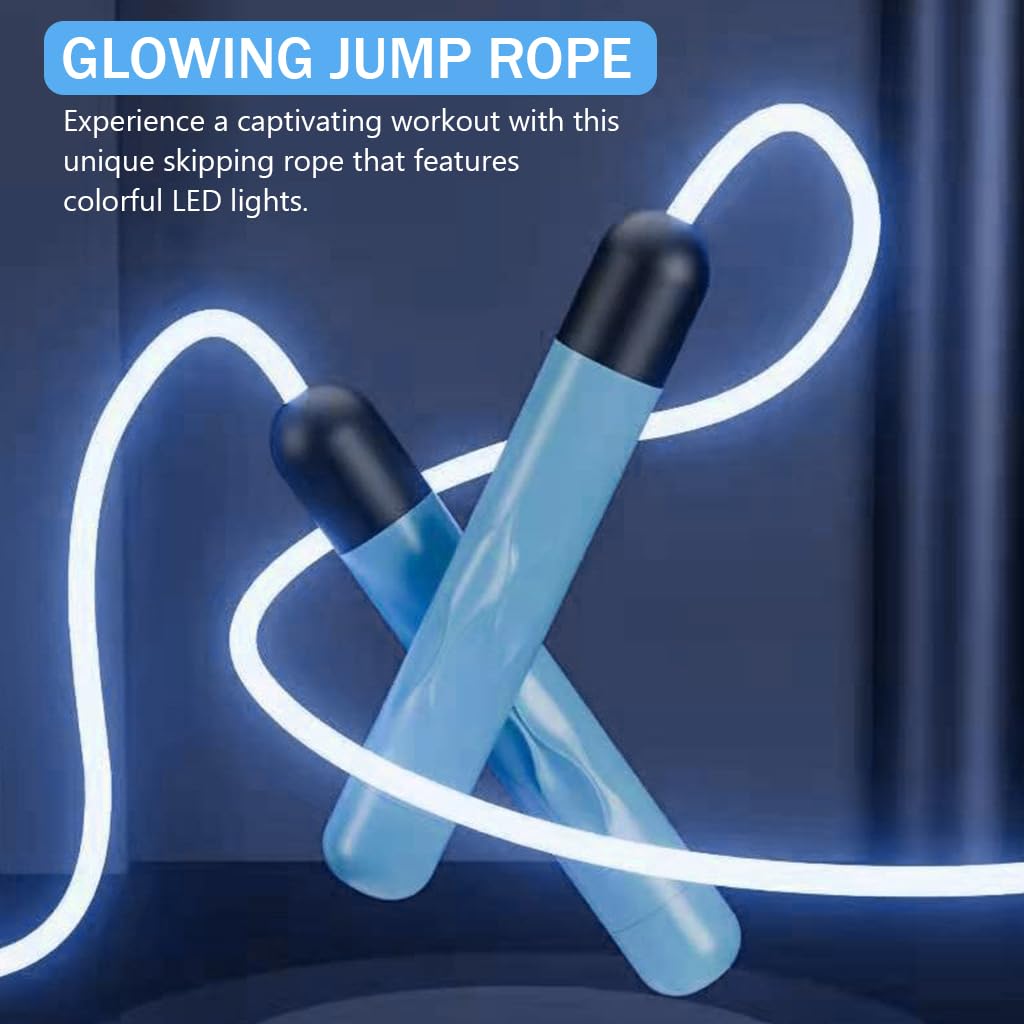 Proberos Glowing Jump Rope 9.1ft Adjustable Jump Rope for Teens & Adults PVC Skipping Rope Battery Operated Glowing Jump Rope Anti-slip Handle Jump Rope Cardio Fitness Outdoor Workout