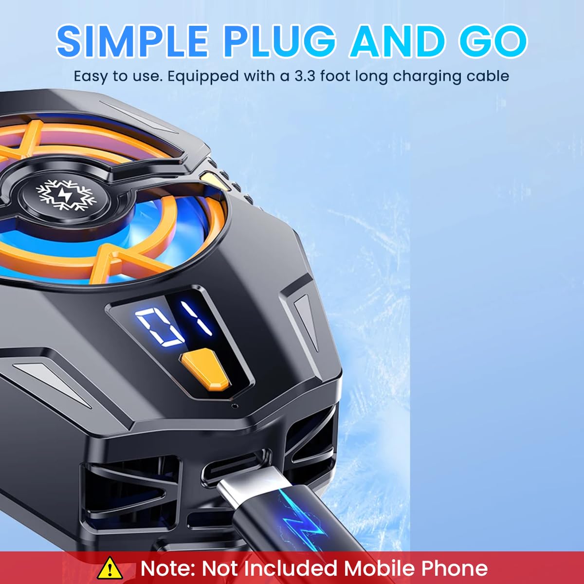 ZORBES Phone Cooler Gaming Fan, 3 Speed Adjustable Gaming Phone Cooling Fan with Digital Display and 5 Pairs Finger Covers, Phone Cooler for iOS & Android Smartphones from 4.5 to 6.7 in for Live Streaming