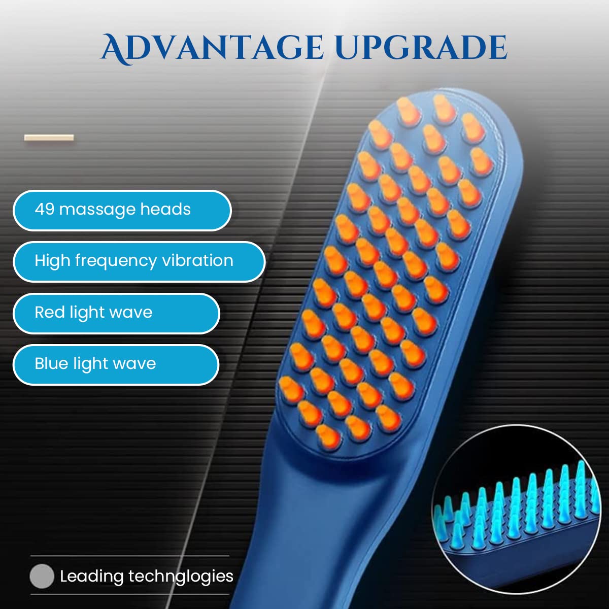 MAYCREATE Phototherapy Head Massager Brush, Stimulate Hair Growth Red/Blue Light Hair Brush Massager Scalp Massage Reduce Hair Loss Relieve Headache Dizziness Scalp Hair Care