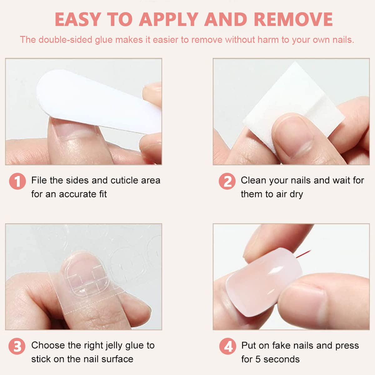MAYCREATE 24pcs Press-On Gel Nails Nude Color French Nail Press on Gel Nail Nude Color French Fake Nails Full Cover Press On False Nails with Double Sided Adhesive Tabs