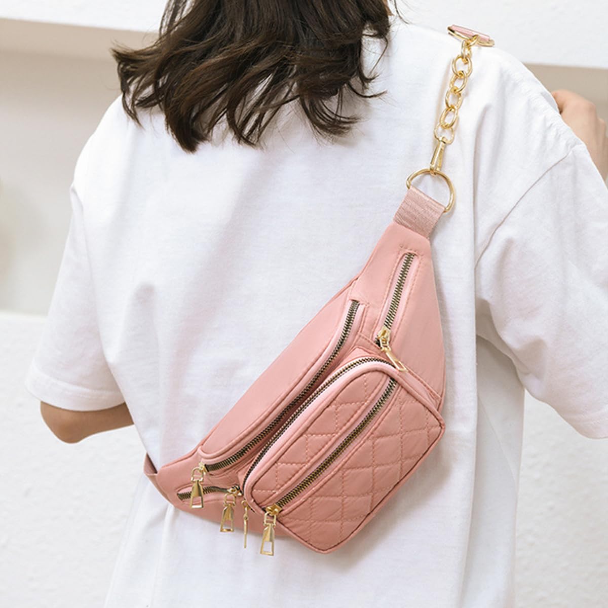 PALAY Chest Bag for Women Fashion Crossbody Bag Phone Bag Stylish Nylon Crossbody Shoulder Bag Mobile Cell Phone Holder Pocket Purse Wallet Sling Bag Mini Shoulder Bags (Pink )