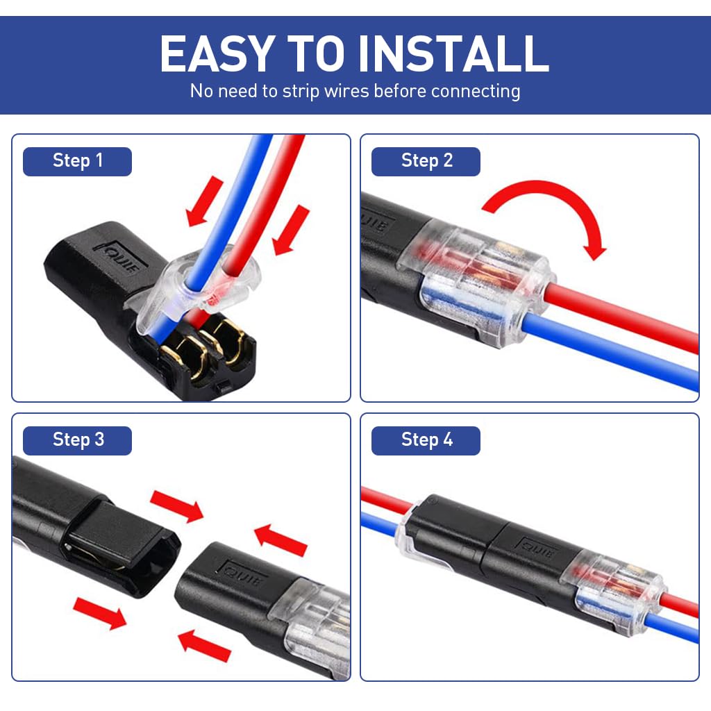 Serplex 24Pcs Wire Connectors Insulated Wire Connectors Cable Connectors No Need of Stripping Wire Universal 2-Pin Cable Connector Plugs 18-24AWG Cable Connectors for Lighting Fixtures, Appliances
