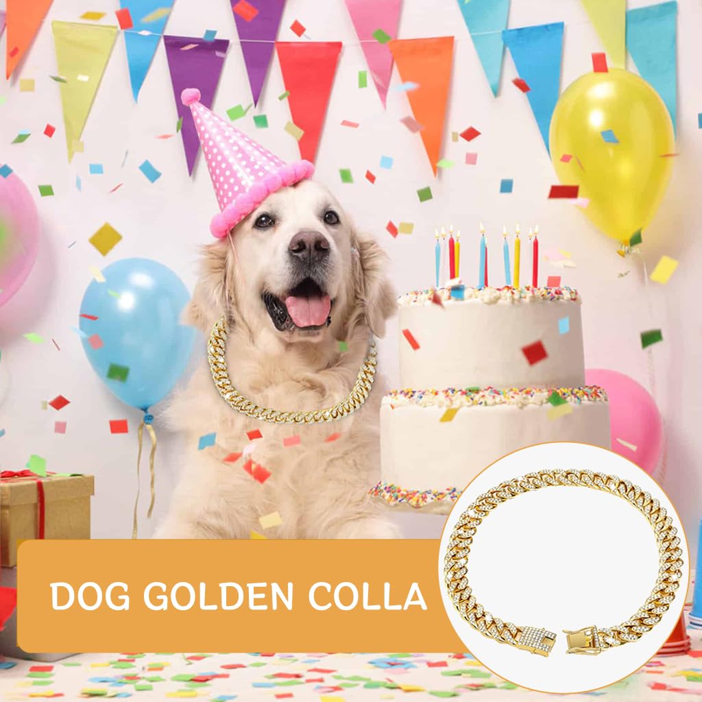 Qpets Dog Collar, Dog Chains for Strong Dogs, Dog Collar Chain for Large Dogs, Rhinestone Shining Metal Dog Neck Chain Collar with Secure Clasp (60CM/23.6'')