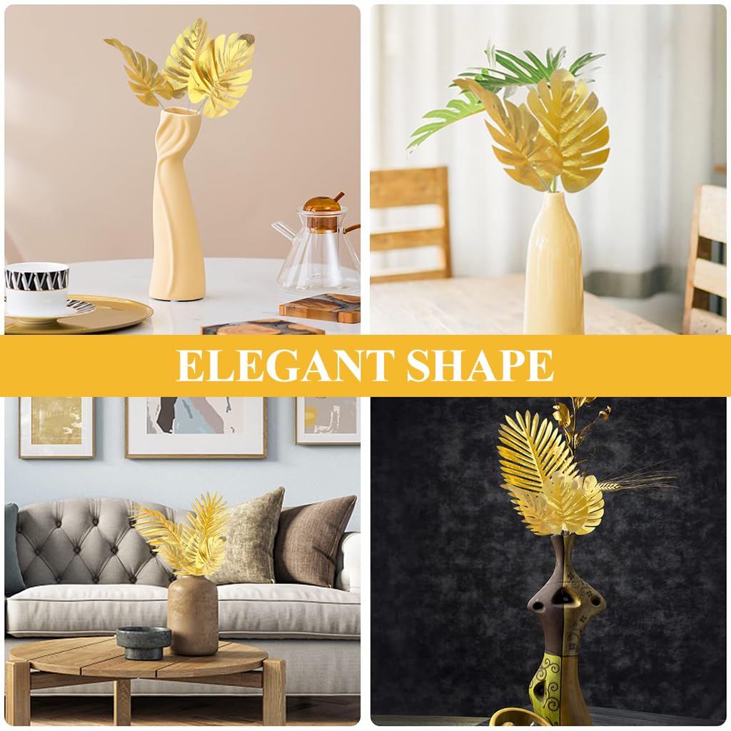 HASTHIP 12pcs Golden Monstera Leaves, 11.8 inches Golden Monstera Leaves for Home Decor Faux Leaves Simulation Monstera Leaves with Stems for Home Decor, Wall Decor, DIY Art Crafts