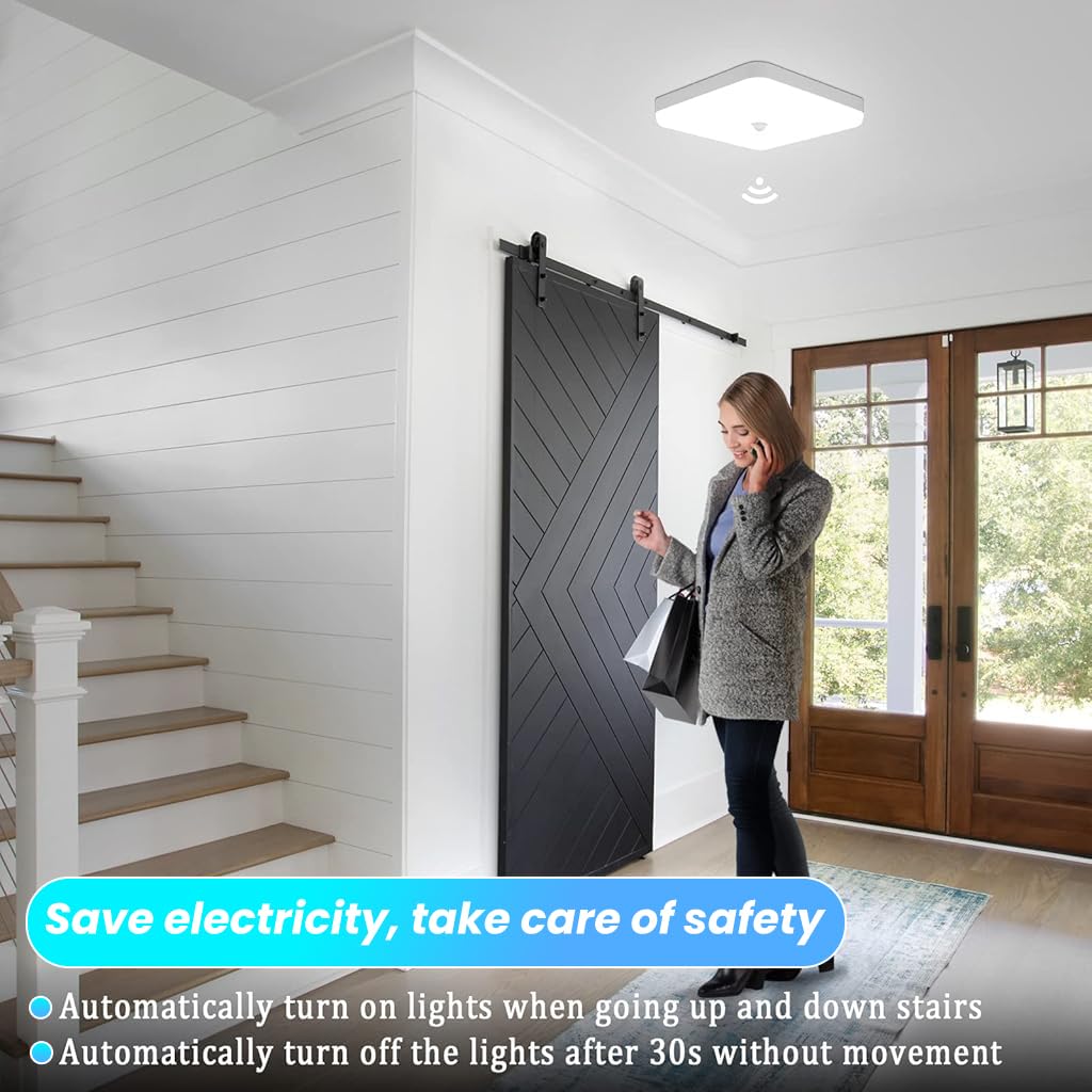 ELEPHANTBOAT 30W LED Ceiling Light with Motion Sensor 2400LM High Brightness White Light 9.8'' Square Ceiling Light Smart Motion Sensor Ceiling Lamp for Porch, Garage, Corridors, Stairway, Balcony