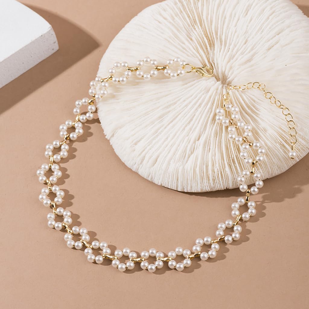 ZIBUYU Pearl Necklace for Women Girls Stylish Golden Choker Necklace for Women Floral Chain Pendant Necklace with Adjustable Chain Western Necklace Jewellery Birthday Gift for Women, Girls, Wife