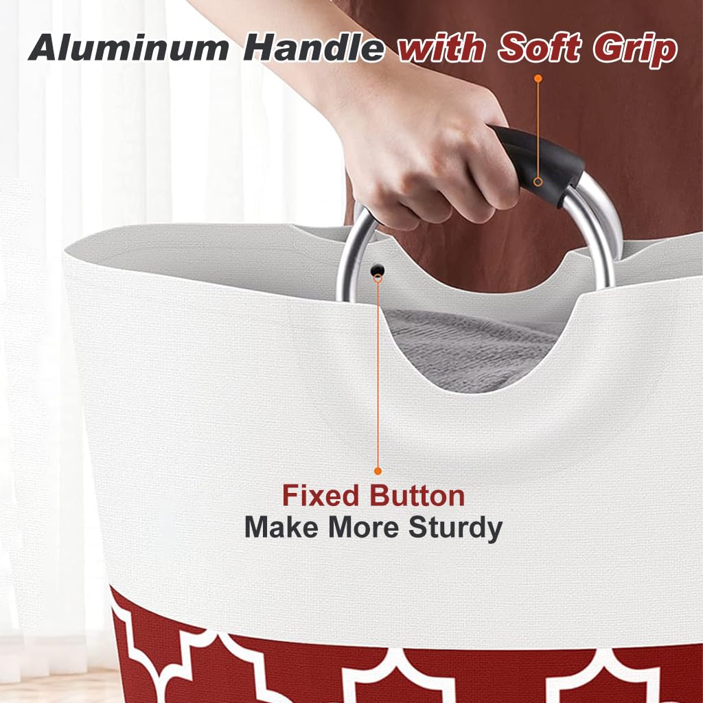 HASTHIP Laundry Basket with Metal Handle Large Capacity Laundry Basket Hamper Bag Foldable Laundry Basket Fashion Print Laundry Basket, 15 x29.13 inches