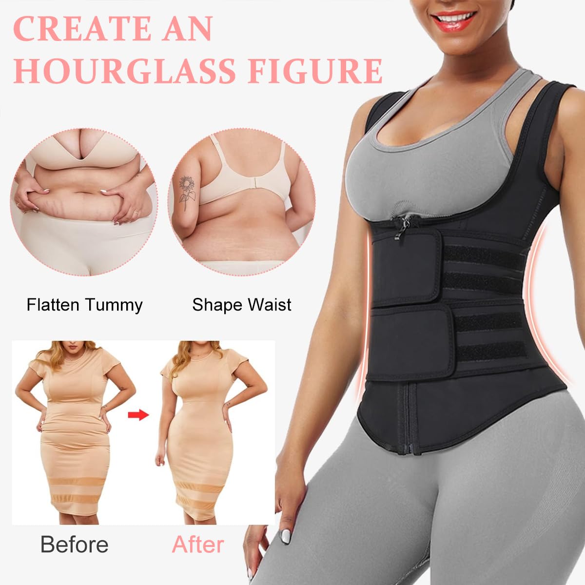 PALAY Waist Trainer for Women Vest Style Waist Belt Waist Breast Push Up Waist Trainer Body Shaper Workout Slim Belly Band for Tummy Tuck (L)