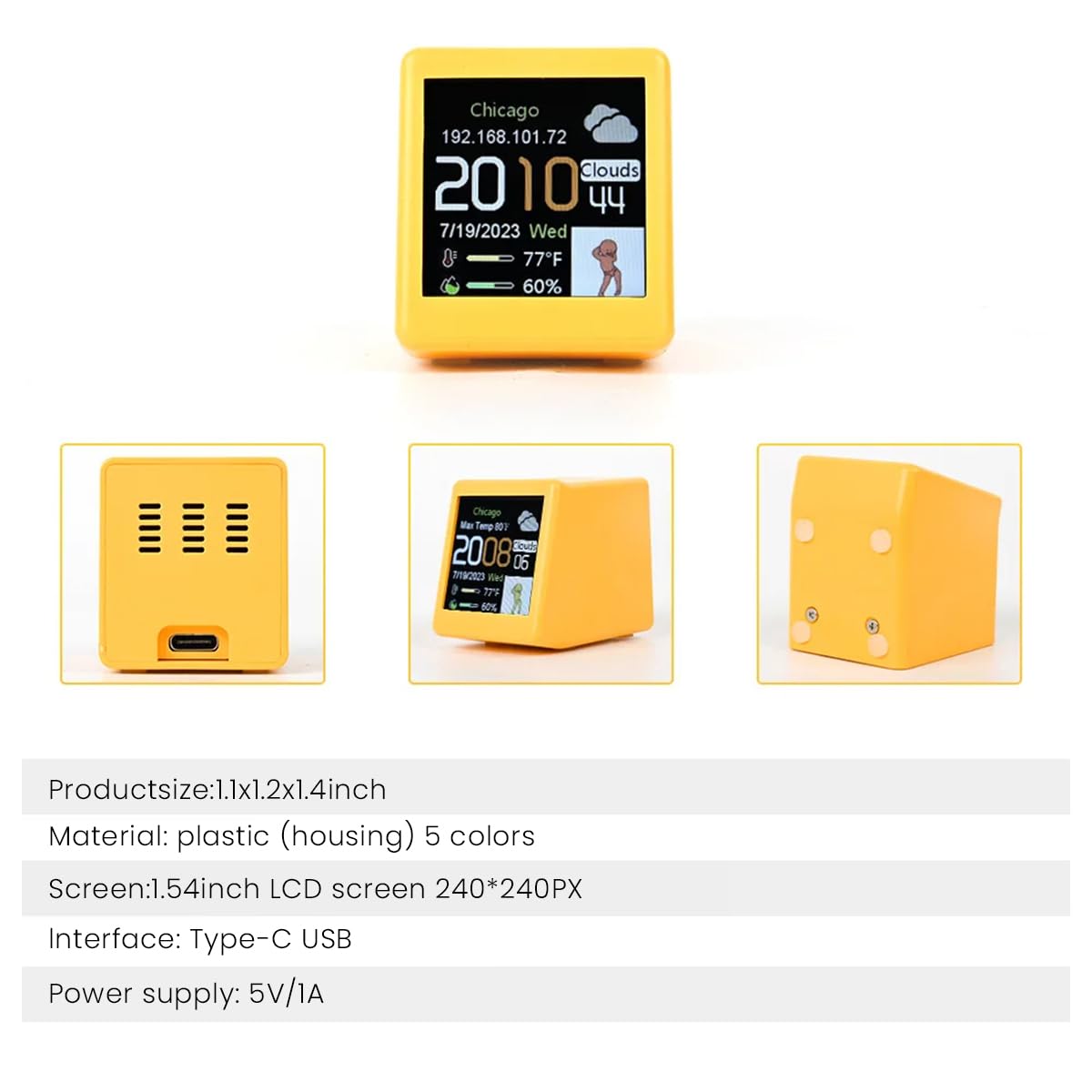 HASTHIP USB Rechargeable Alarm Clock Smart WiFi Alarm Clock Color LCD Desk Alarm Clock with Weather Station, Hygrometer & Thermometer, Auto Update Real Time Weather, NTP Auto Time Synchronization