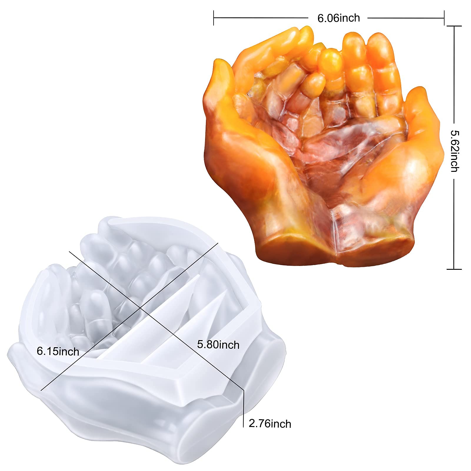 HASTHIP Resin Mould for Moon Lamp Stand, Hands Shaped Tray Silicone Casting Mold for DIY Jewelry Holder Ashtray Home Decoration Clay Crafts