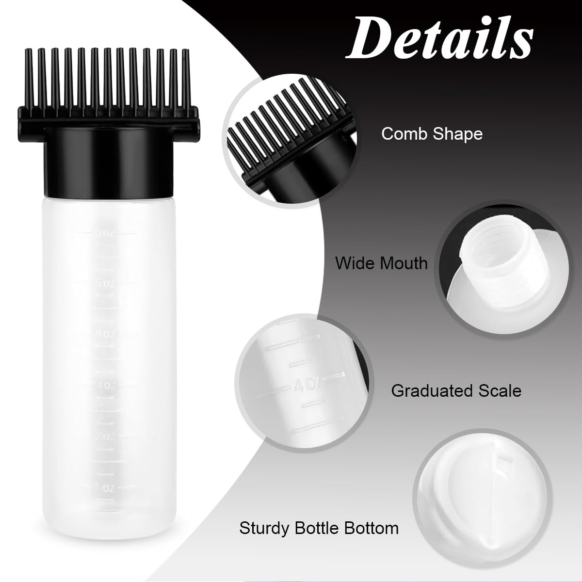 MAYCREATE Root Comb Applicator Bottle 180ml, Oil Applicator for Hair Dye Hair Oiling Applicator Bottle with Graduated Scale Treatment Essential