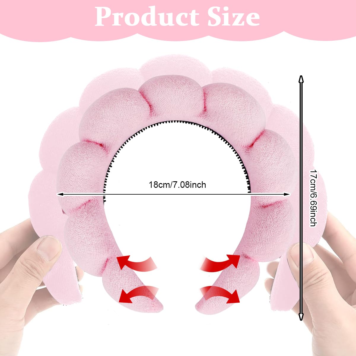 MAYCREATE Spa Facial Headband for Women Washing Face, Puffy Skincare Headbands for Women Girls, Upgrade Anti-slip Terry Cloth Hair Band for Makeup - Pink