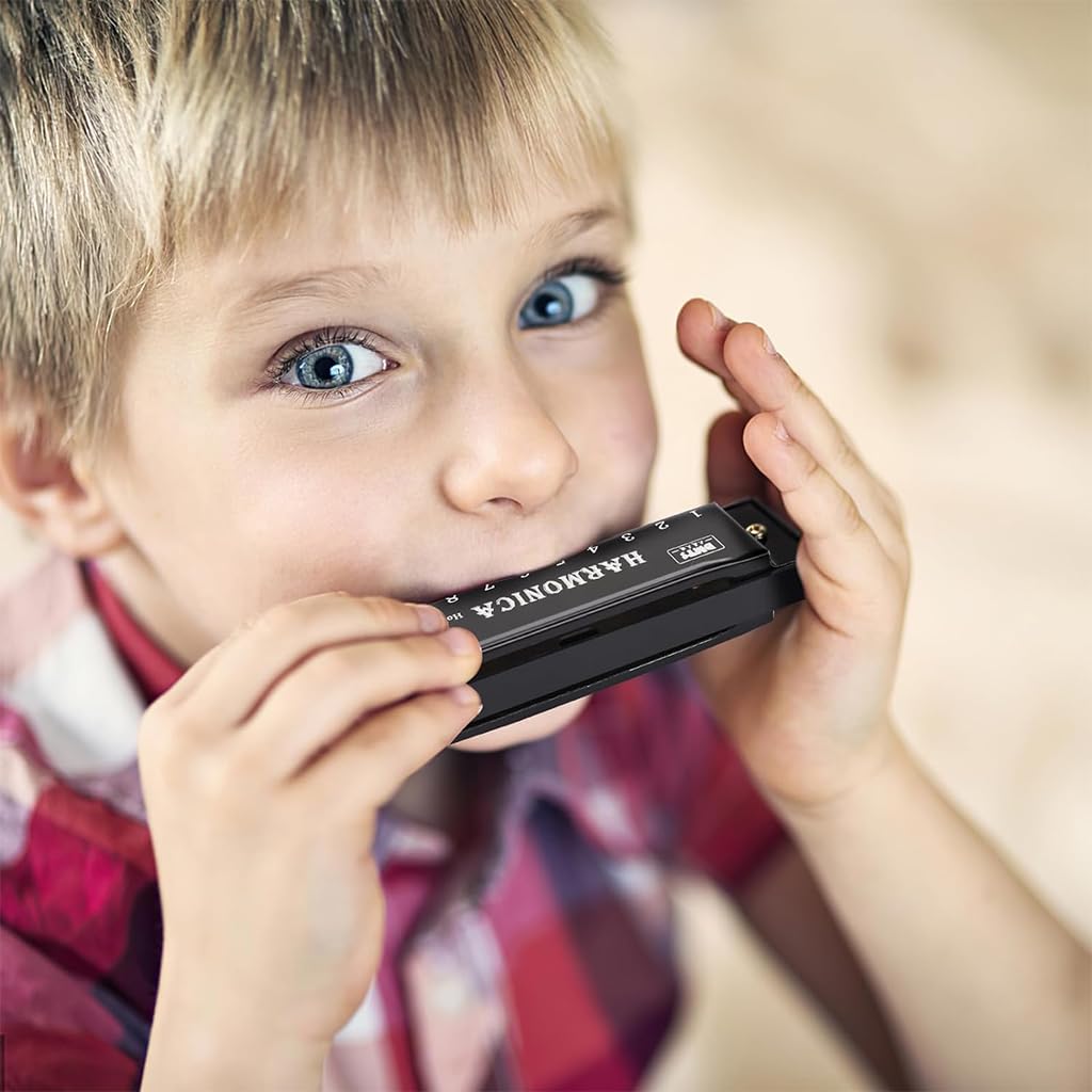 HASTHIP Harmonica Mouth Organ Musical Instrument Titanium Copper Core Harmonica C Key 10 Hole 20 Tone for Beginners Durable Clear Sound, Birthday Gifts for Kids Adults, Suitable for Blues Folk, Black