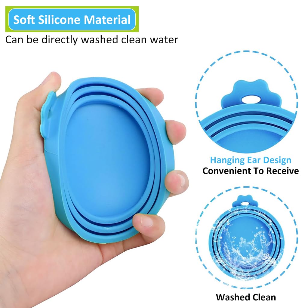 Qpets 2Pcs Pet Can Lid Cover, 3 In 1 Silicone Pet Food Can Lid for Food Storage, Soft Easy to Clean and Fresh-Keeping Lid for Cat Dog Food Can Lid Can Cover for 3/5.5/12 Oz, Blue & Green
