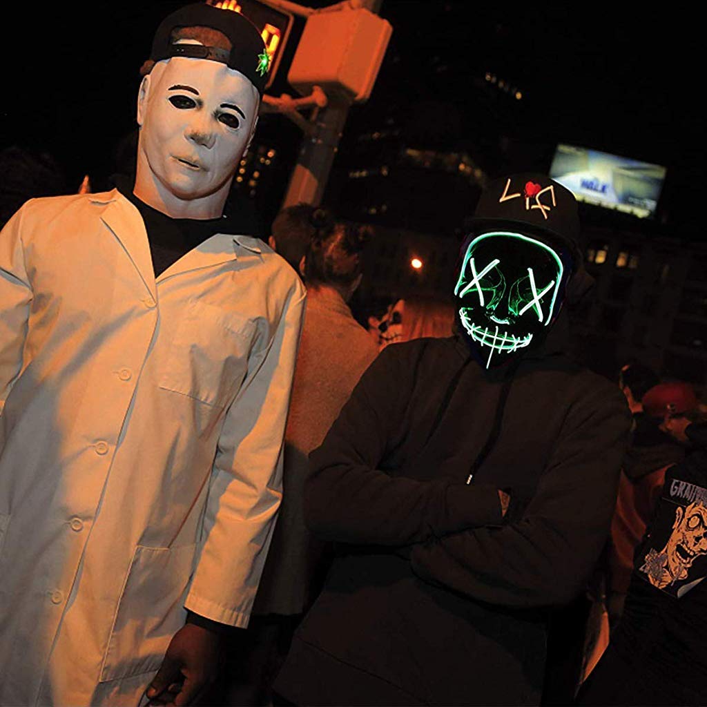 PATPAT Halloween Mask LED Light up Mask for Halloween Festival Cosplay Halloween Costume Party Decorations (Green)