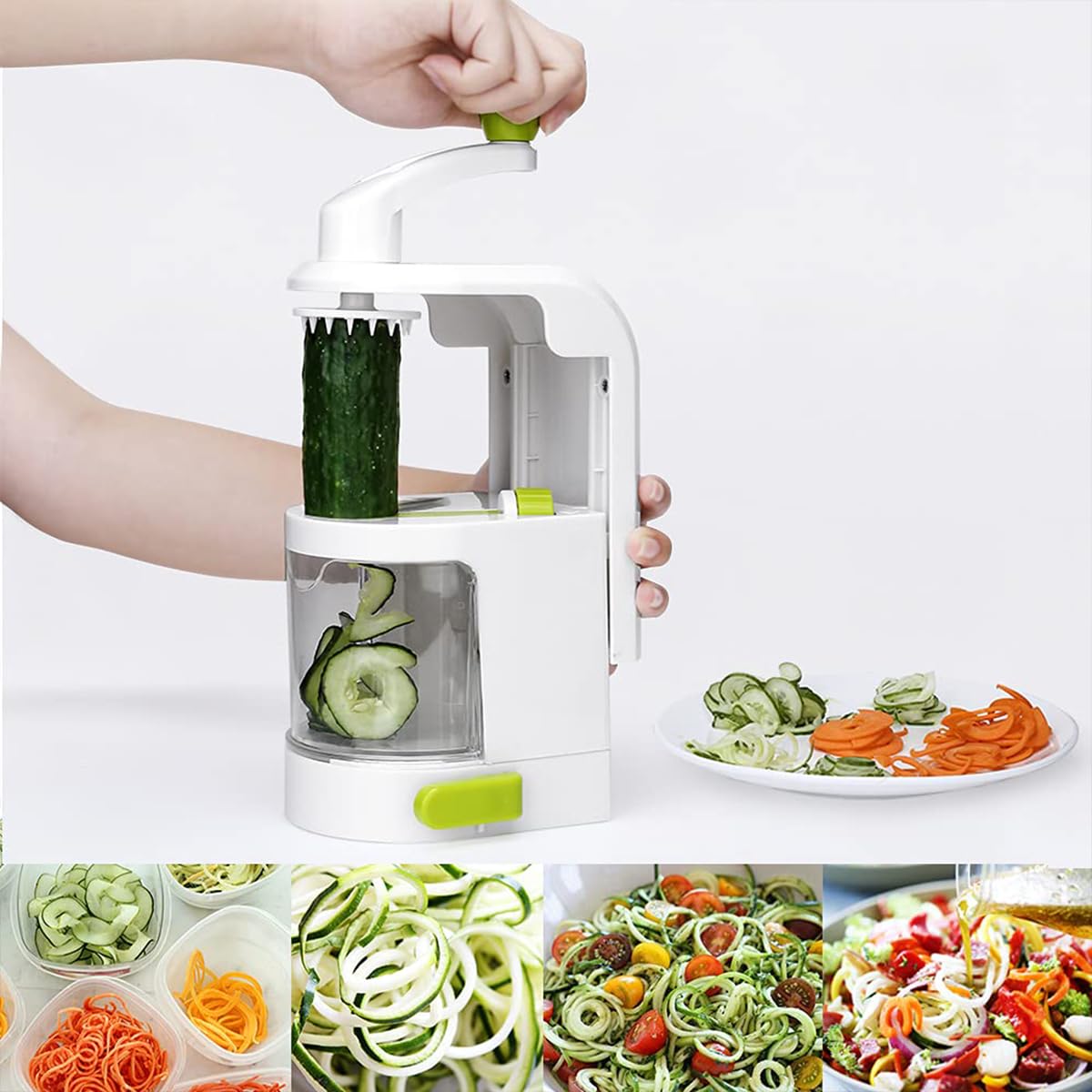 HASTHIP Potato Spiralizer Kitchen Food Processor 4-in-1 Rotating Spiralizer with Suction Cup Base Tuber Crop Spiralizer Vegetable Spiralizer for Zucchini, Carrots, Potatoes, Sweet Potatoes, Cassava