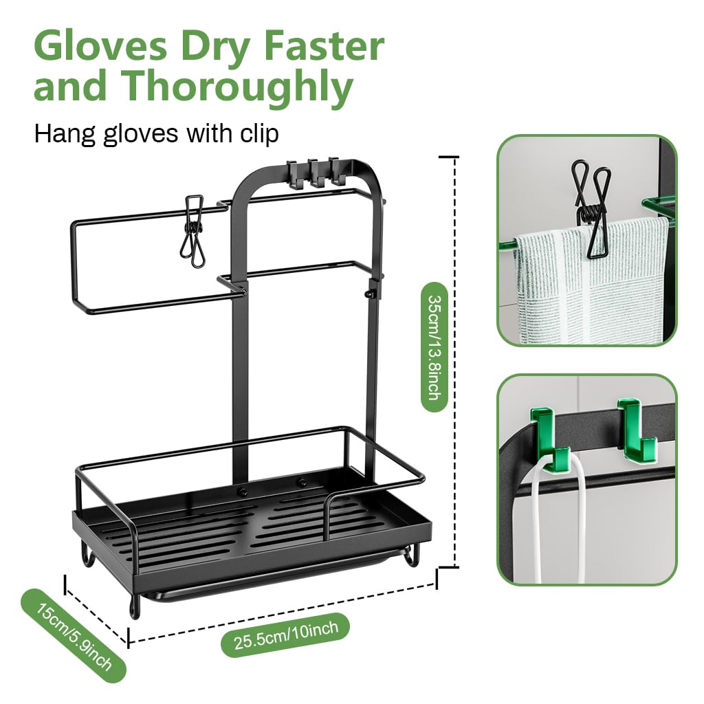 HASTHIP Kitchen Sink Organizer with Drainage System & Water Catch Tray, Sink Caddy Kitchen Sink Organizer, Large Sponge Holder for Kitchen Countertop with Hooks for Dish Brush Gloves, Black