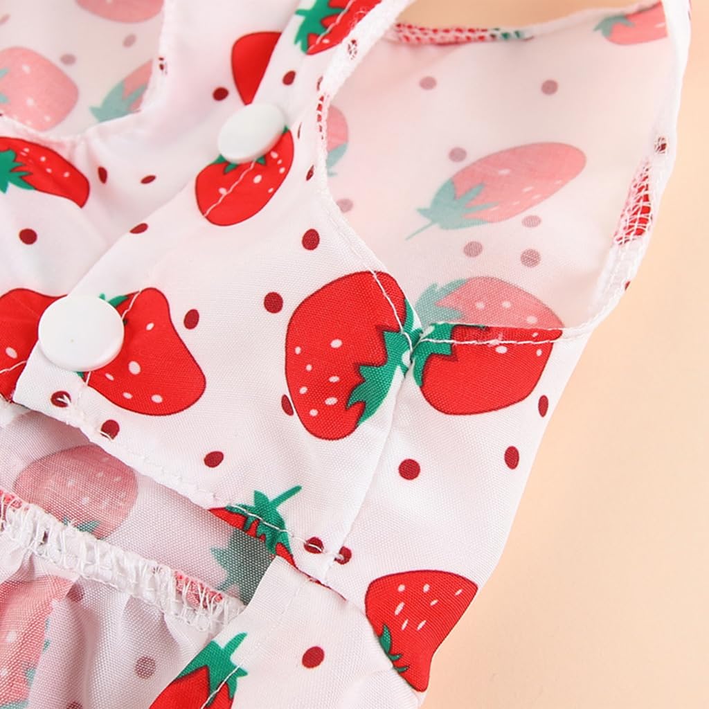 Qpets Summer Female Dog Dress for Small Dogs Kitten Dog Clothes Clothing Cute Strawberry Bow Print Princess Dress for Puppies, Kittens, Chihuahua, Maltese, Pug, Papillon(Suitable for 3-3.5kg)
