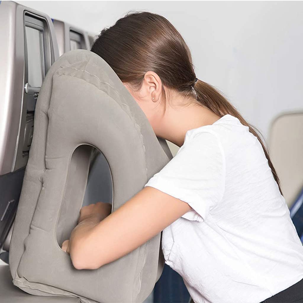 HANNEA Inflatable Travel Pillow, Inflatable Neck Air Pillow for Sleeping, Support Head, Chin, Neck and Lumbar, Avoid Neck & Shoulder Pain, Comfortable for Airplane, Car, Polyvinyl Chloride, Grey
