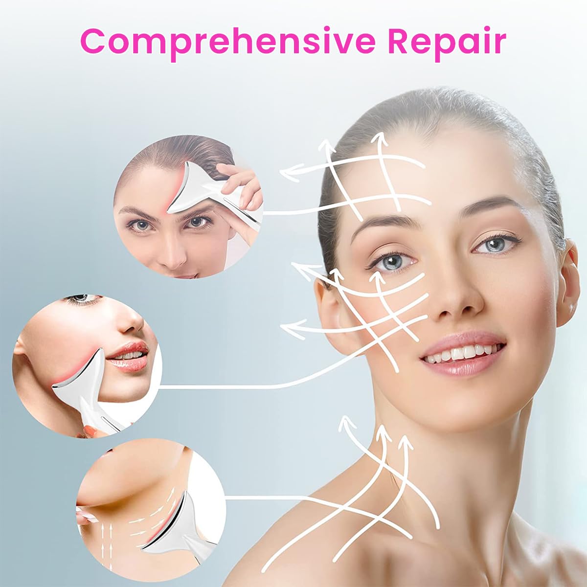 HANNEA EMS Beauty Machine Anti-aging Neck Massager 3 in 1 Anti Wrinkles Face Massager EMS Micro-current Neck Massager Remove Double Chin Tighten Facial Contour Prevent Wrinkles, White