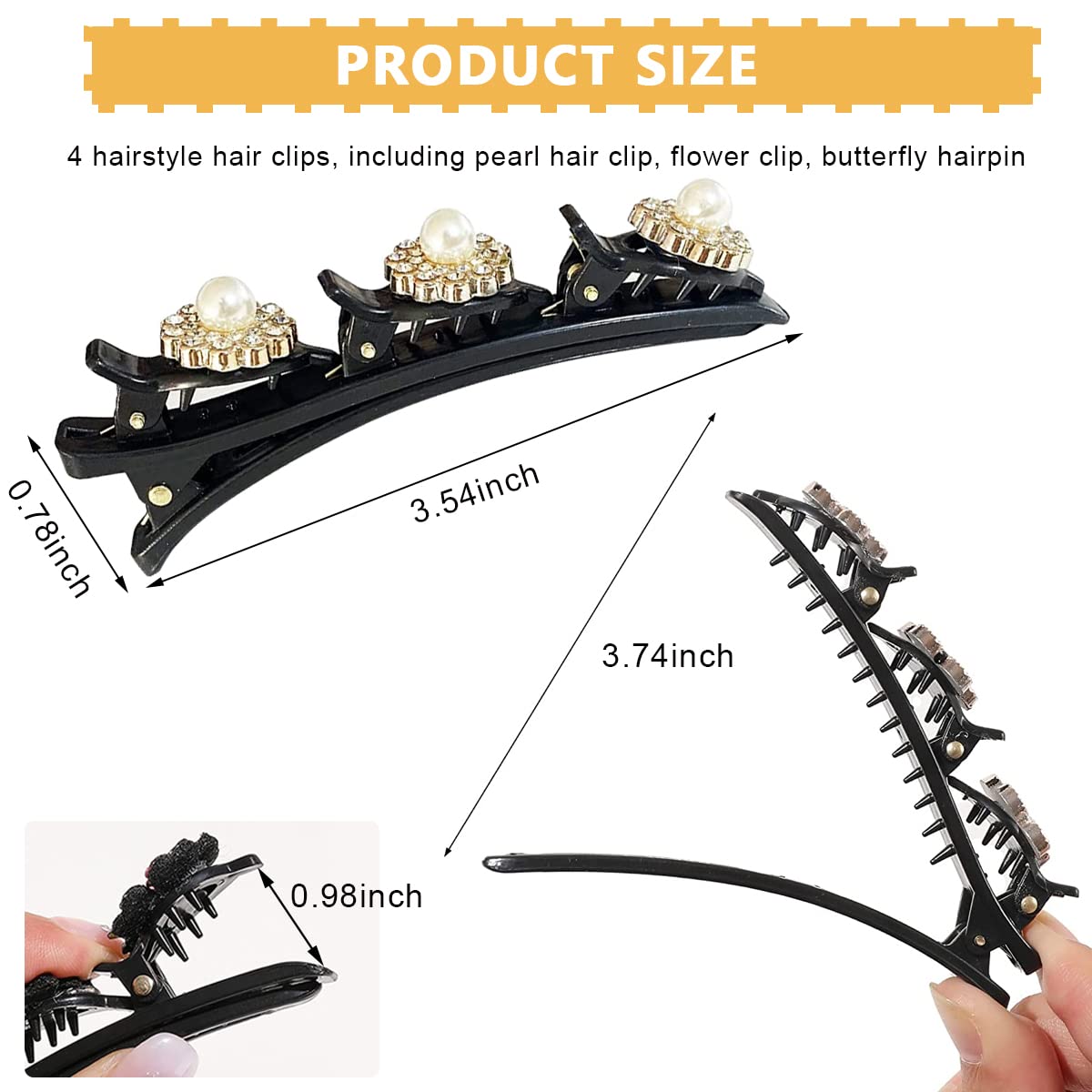 PALAY 4pcs Hair Braid Pearl Hair Clip for Girl Magic Hair Claw Clips Hair Barrettes Hair Accessories Hair Dressing for Teen Girls Braided Hair Clip ashion Hairdressing Styling Tool Hairpins