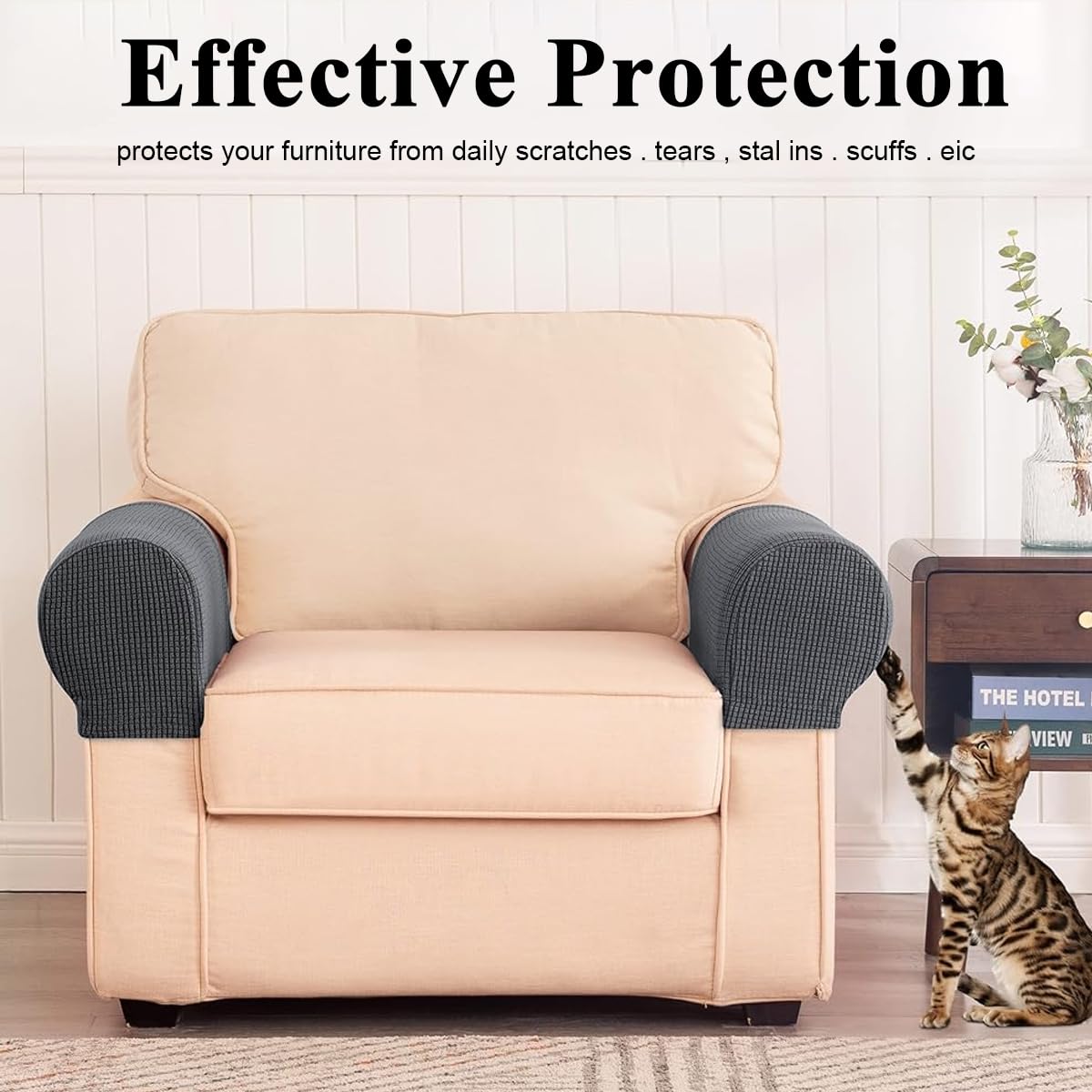 HASTHIP 2Pcs Elastic Sofa Armrest Cover for Armchairs Spandex Arm Armrest Cover for Reclining Sofa, Chaise Lounge Chair, Leather Chair, Recliner Sofa, Minimalist Gray Sofa Armrest Cover